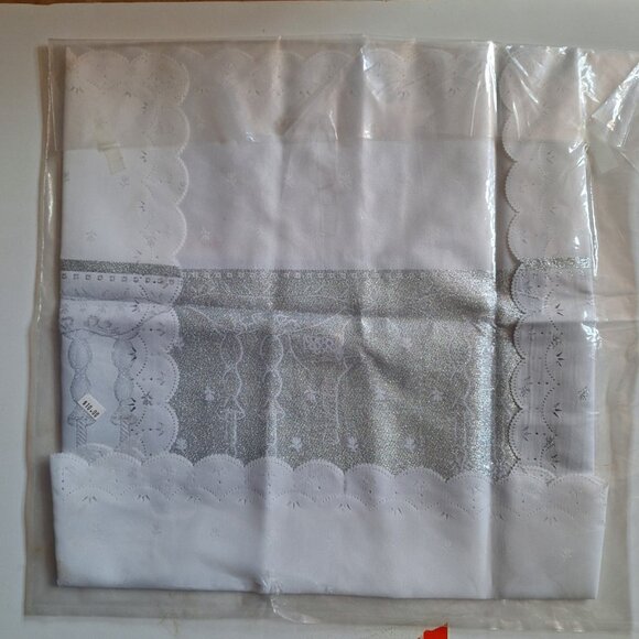 White Challah Cover Metallic Silver Thread Embroidered Shabbat Yom Tov Judai - Picture 3 of 8